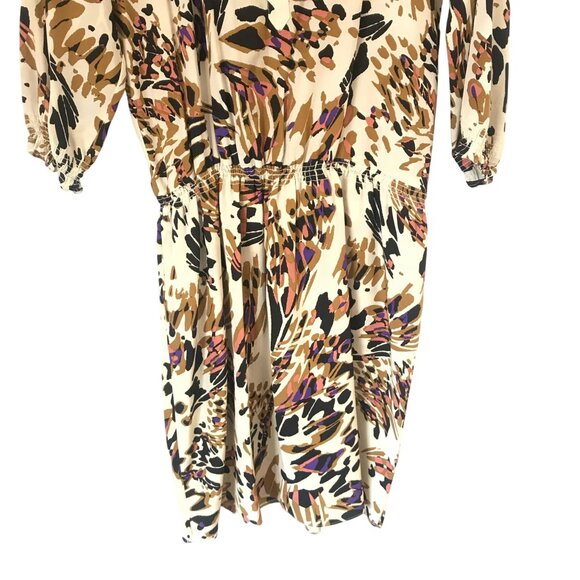Tibi Abstract Animal Print Silk Dress Elastic Waist 3/4 Sleeves Size 6 Cream - Picture 7 of 11